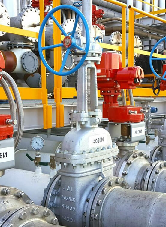 Industrial gate valves with electric actuators installed in oil and gas pipeline system in Singapore